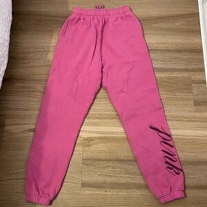 2000s Pink Sweatpants Featuring Lettering on the Side of Leg